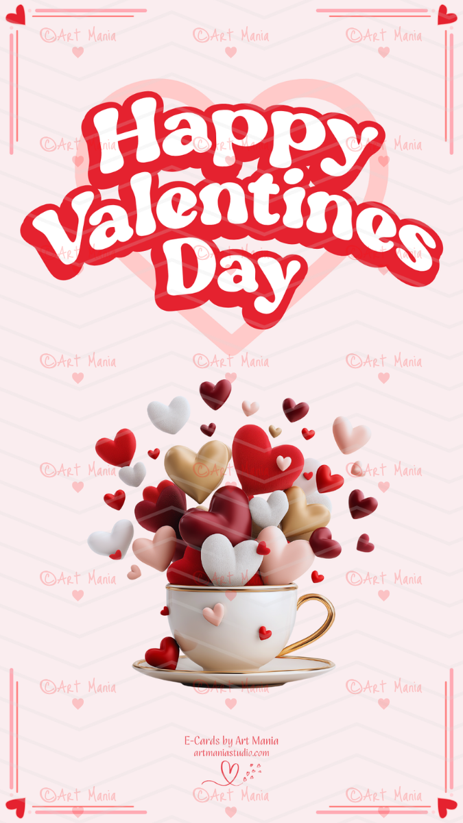 Cup with hearts. E-Card
