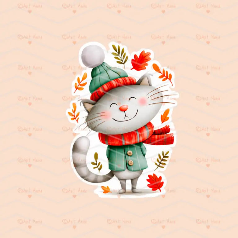 Cute Autumn Kittens. Stickers. Set of 5