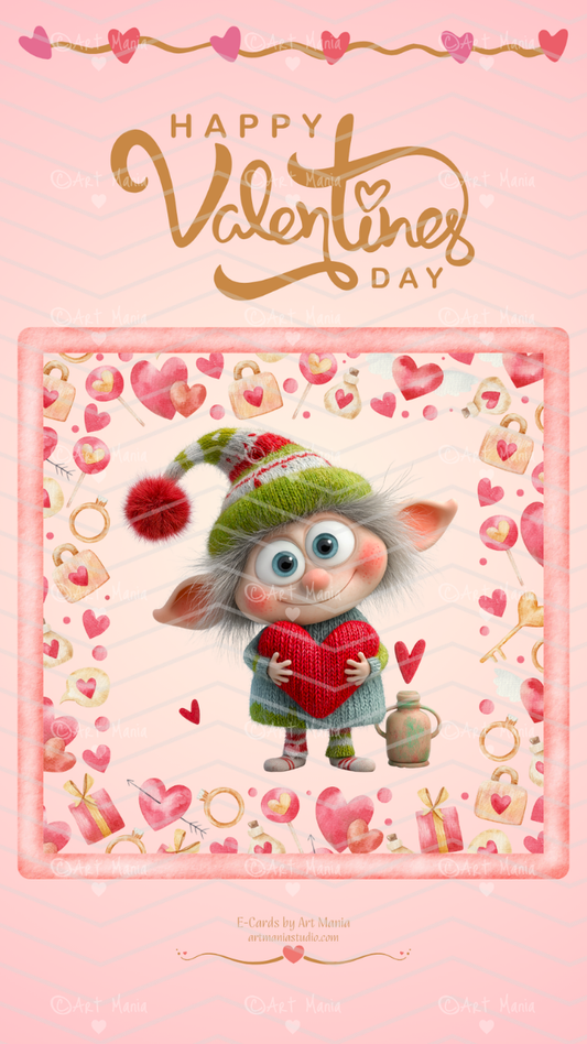 Cute gnome with heart. E-Card
