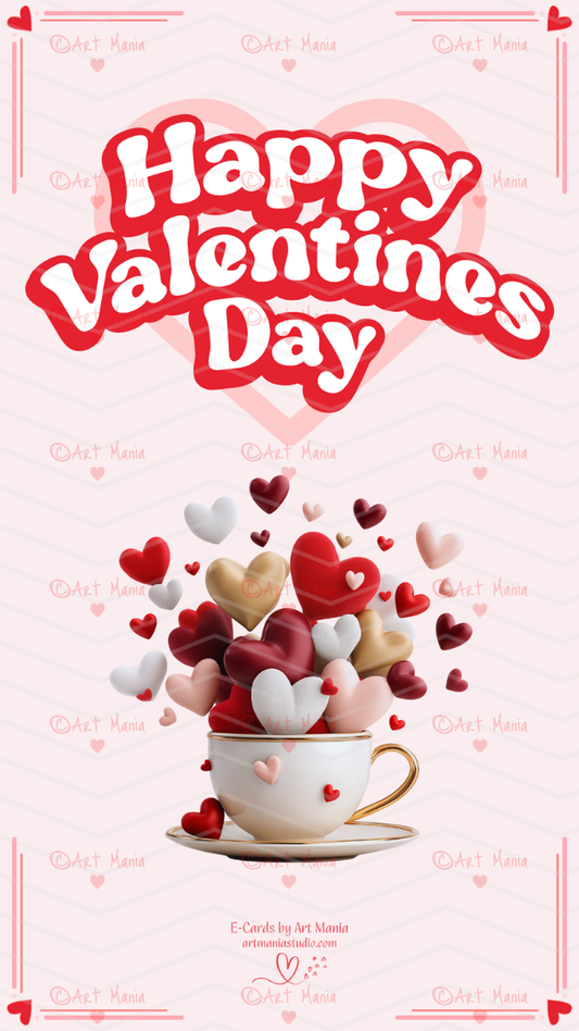 Cup with hearts. E-Card
