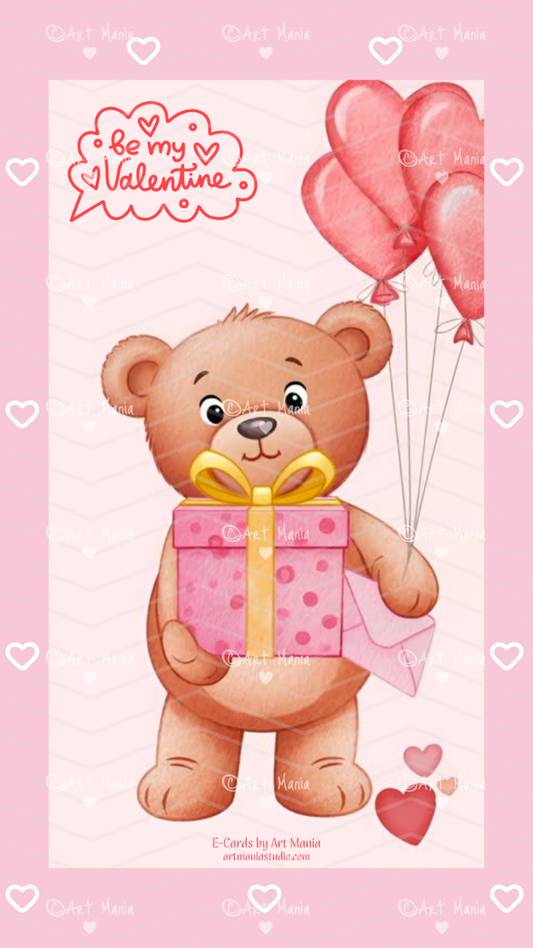 Cute bear with giftbox. Animated E-Card