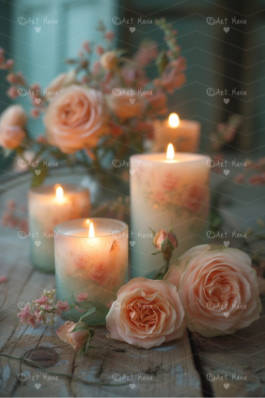 Roses with candles. Soft composition