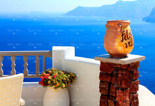 Sea view from the magic greek island Santorini