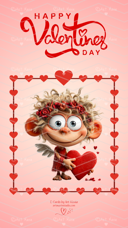 Cute cupid with heart. E-Card