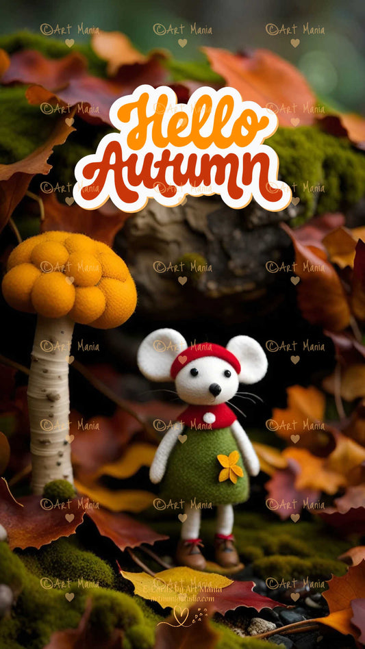 Cute little autumn mouse. E-Card