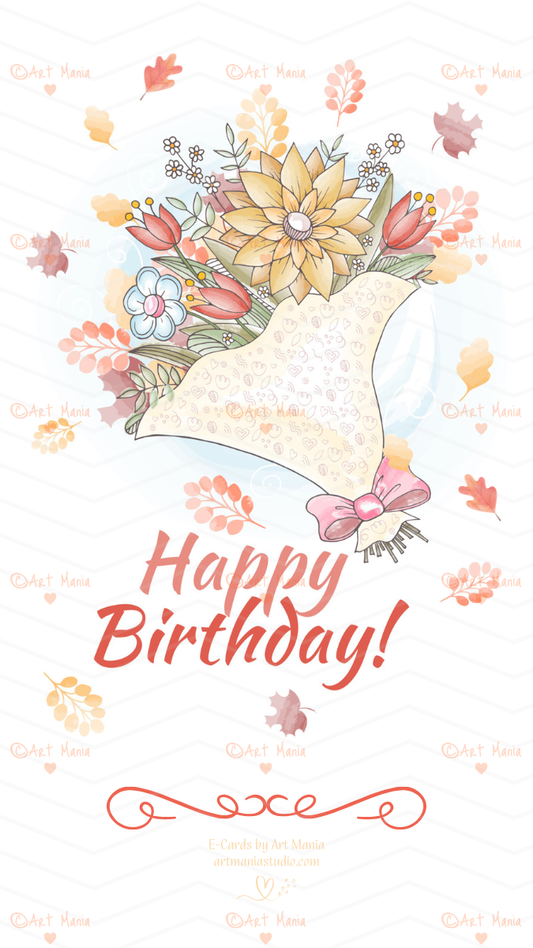 Autumn bouquet. Birthday E-Card
