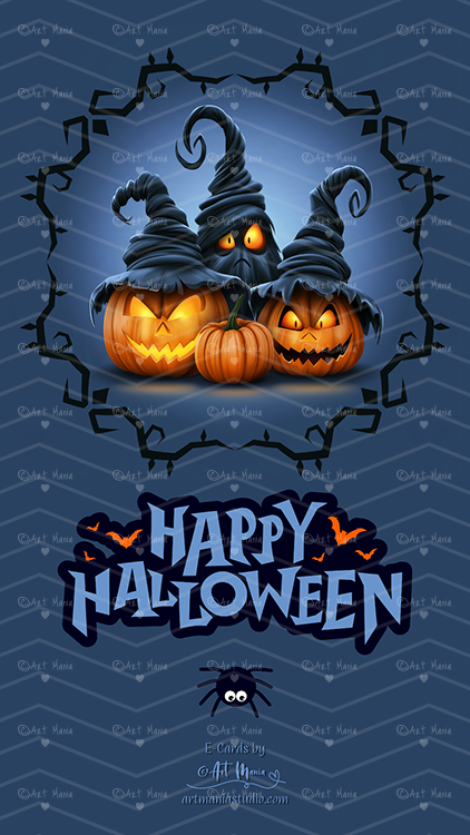 Halloween night. Pumpkins. E-Card
