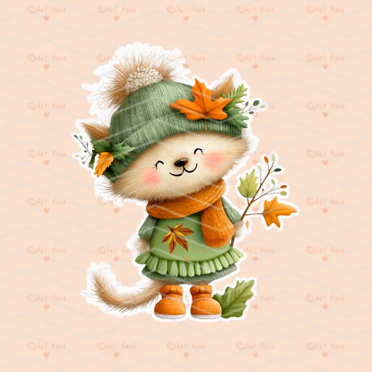 Cute Autumn Kittens. Stickers. Set of 5