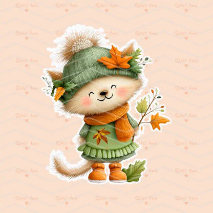Cute Autumn Kittens. Stickers. Set of 5
