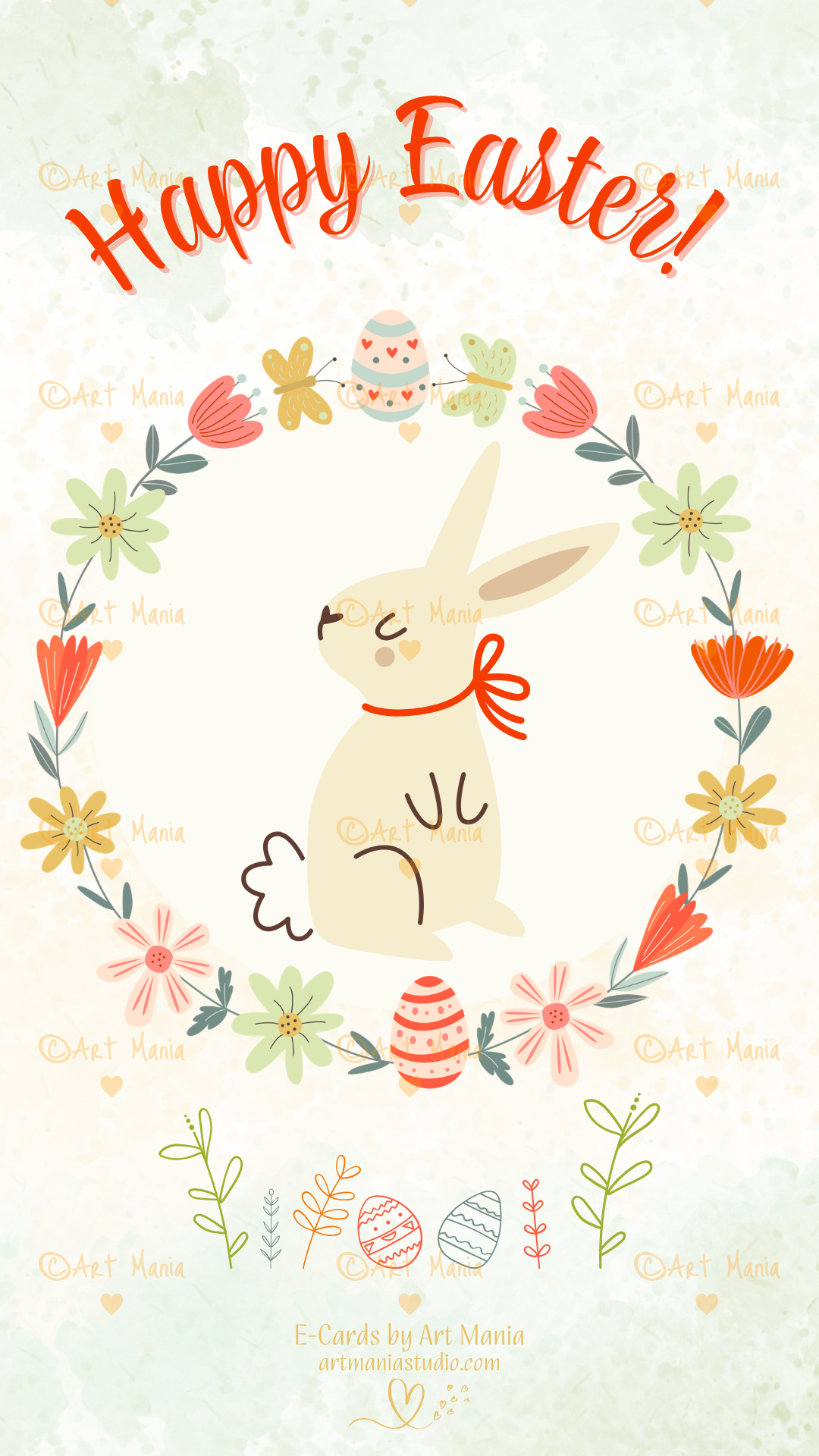 Happy Easter with cute bunny. E-Card