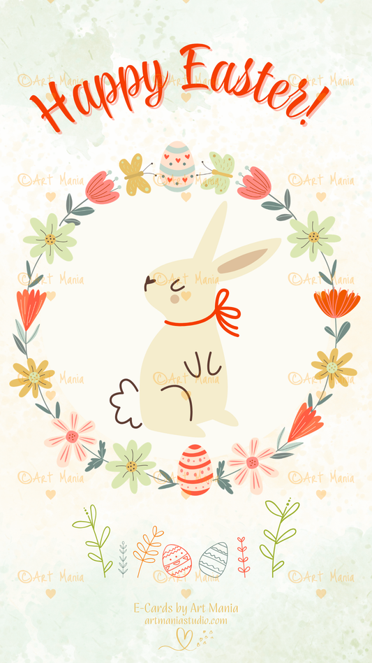 Happy Easter with cute bunny. E-Card