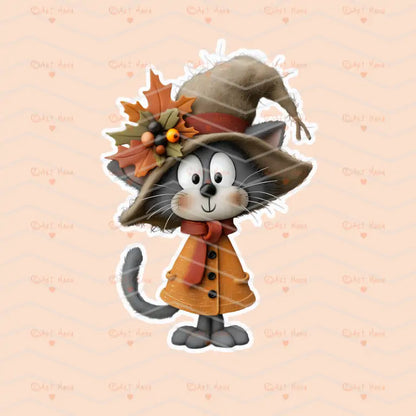 Cute Autumn Kittens. Stickers. Set of 5