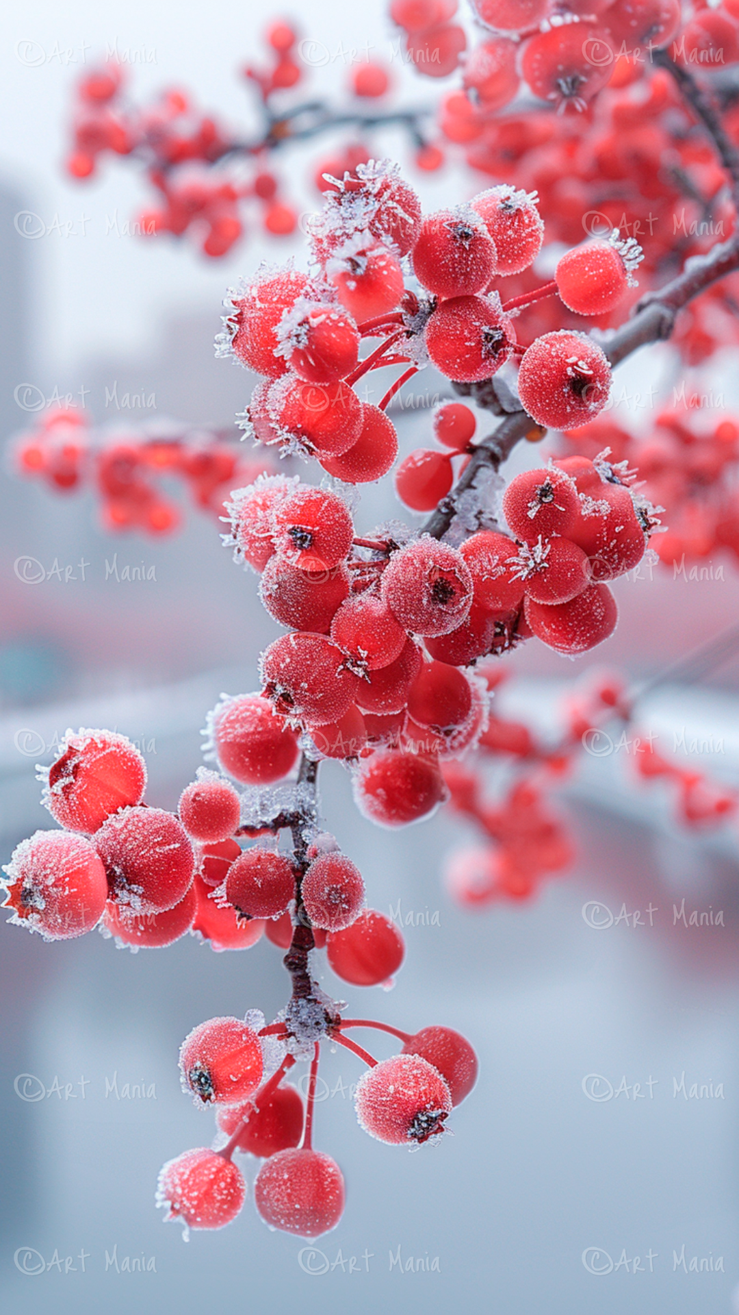 Frozen rowan . Mobile wallpaper