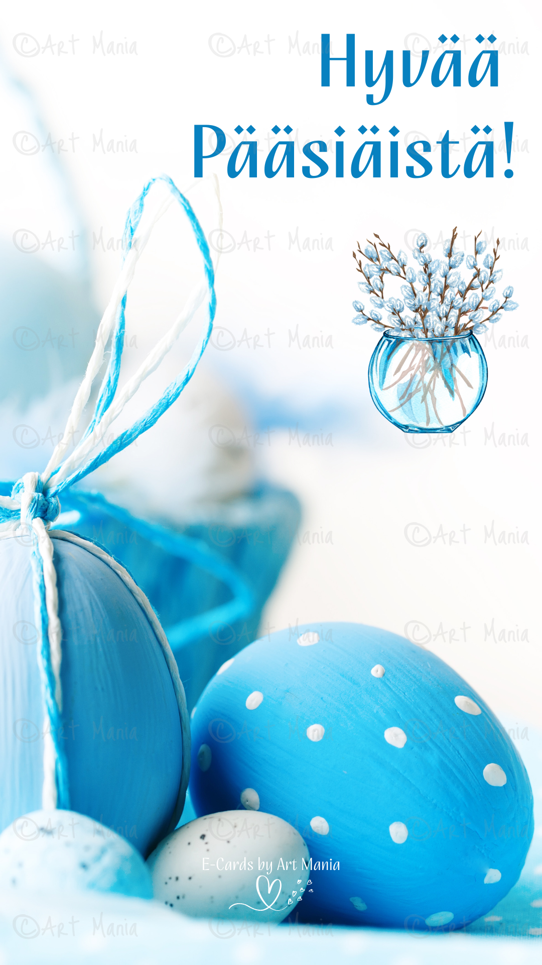 Happy Easter. Blue with white colors. E-Card