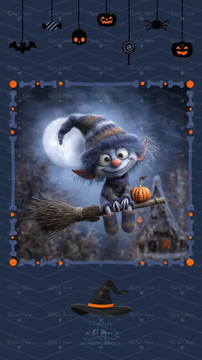 Halloween night. Flying Elf. Animated E-Card