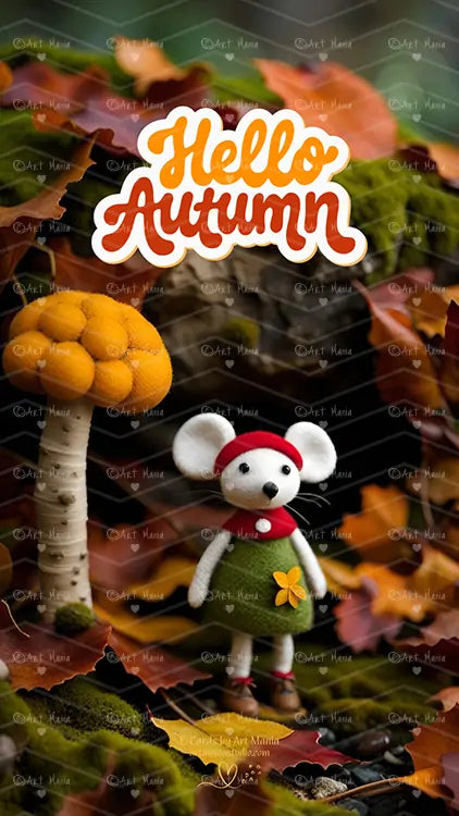 Cute little autumn mouse. E-Card