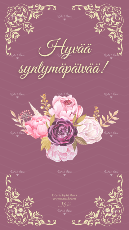 Peonies. Birthday E-Card