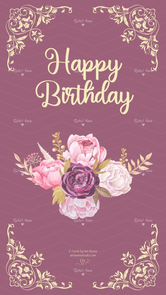 Peonies. Birthday E-Card