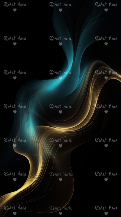 Emerald with Golden Waves. Mobile wallpapers. Set of 3 Images