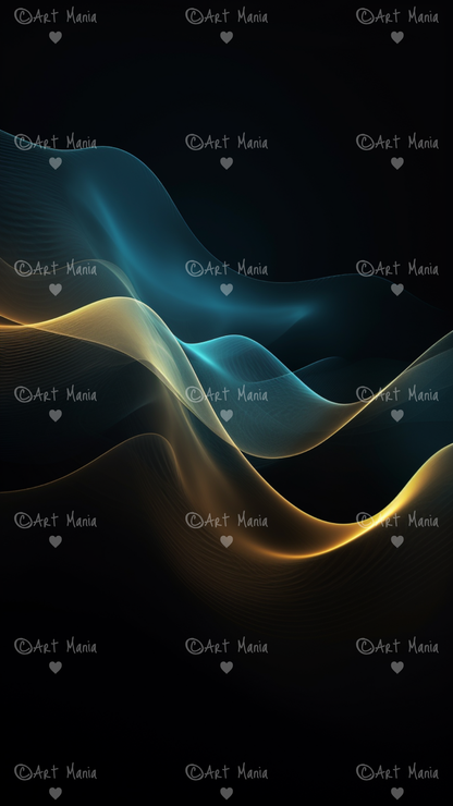 Emerald with Golden Waves. Mobile wallpapers. Set of 3 Images