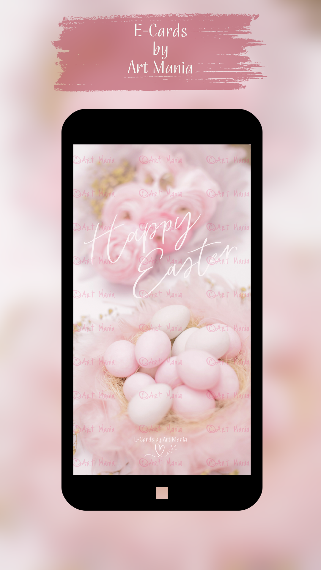 Happy Easter. Soft pink colors. E-Card