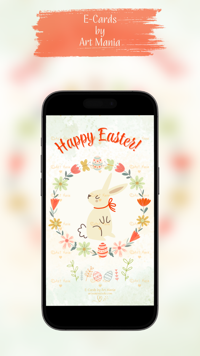 Happy Easter with cute bunny. E-Card