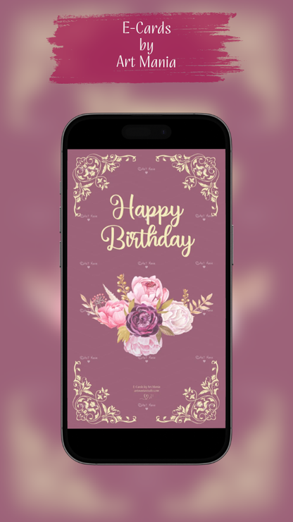 Peonies. Birthday E-Card