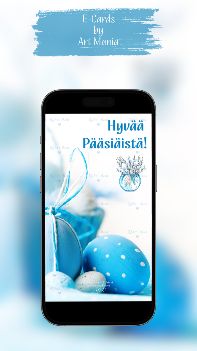 Happy Easter. Blue with white colors. E-Card