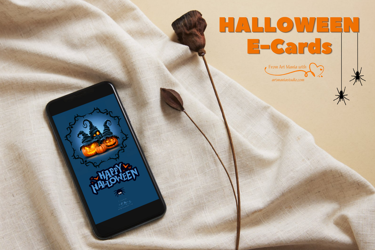 Halloween night. Pumpkins. E-Card