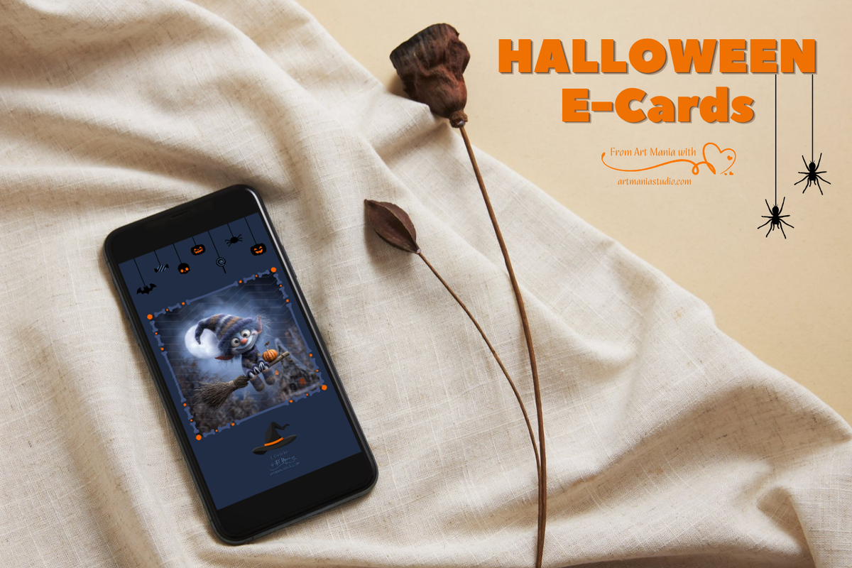 Halloween night. Flying Elf. Animated E-Card