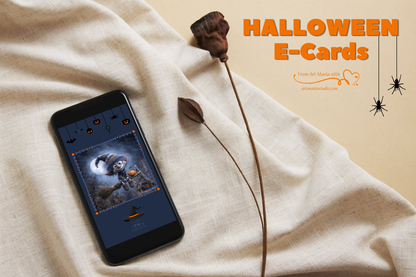 Halloween night. Flying Elf. Animated E-Card