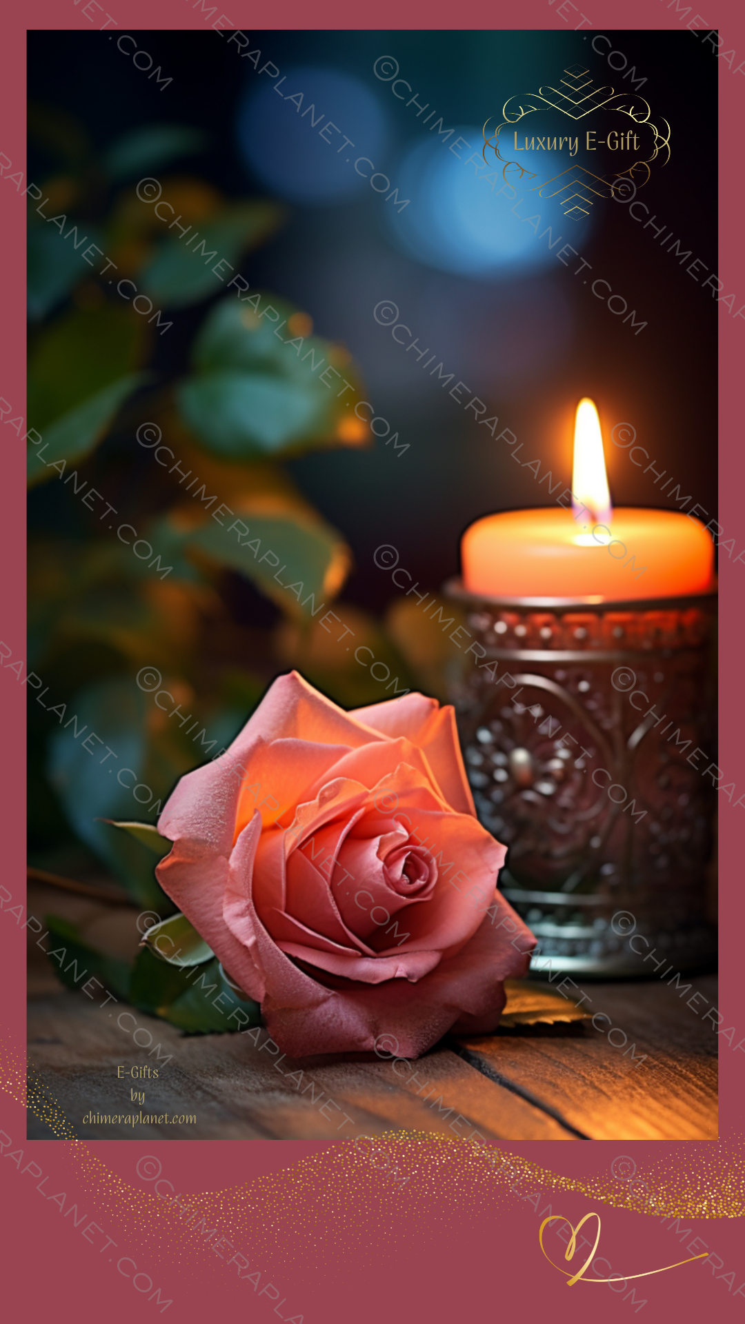 Chic pink rose with candle. Luxury E-gift – Art Mania Studio