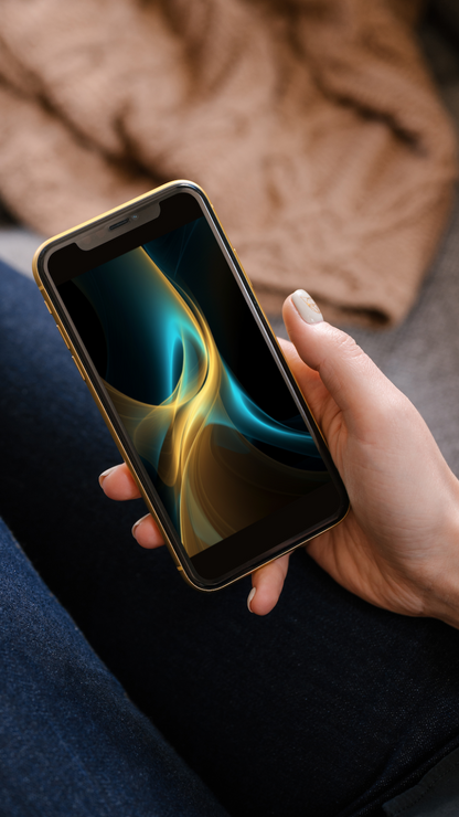 Emerald with Golden Waves. Mobile wallpapers. Set of 3 Images