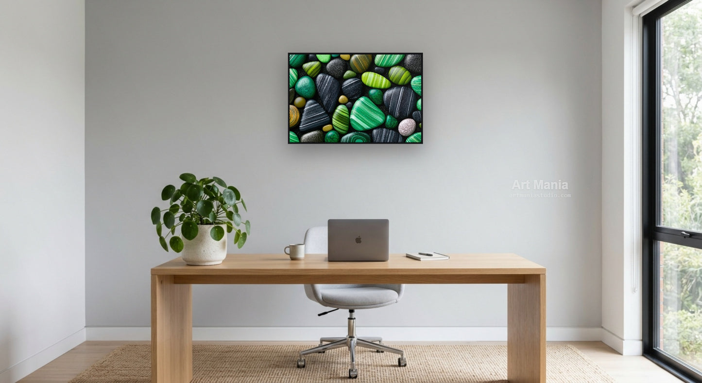 Emerald and black stones