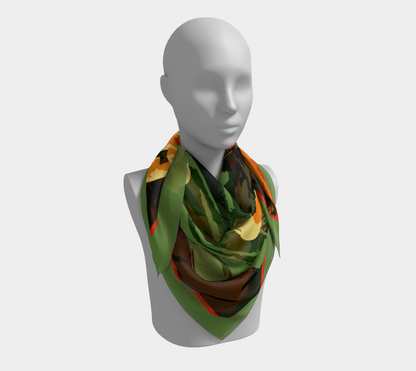 Abstract yellow flowers. Green Square Scarf