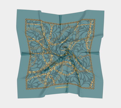 Golden chain with green flowers. Scarf